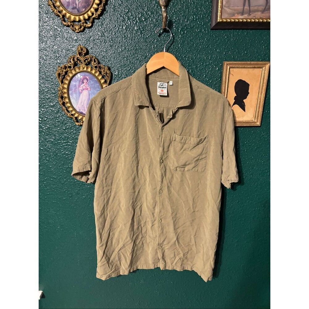 Bearded Goat Linen Viscose Green Button Up Shirt Sz XL